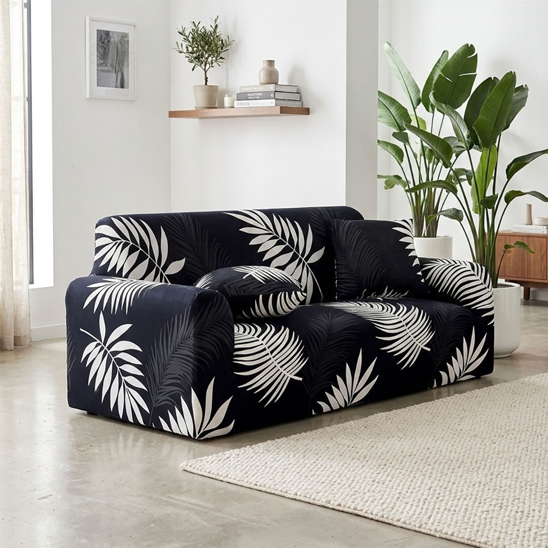High Stretch 2-Seater Leaf Design Sofa Slipcover