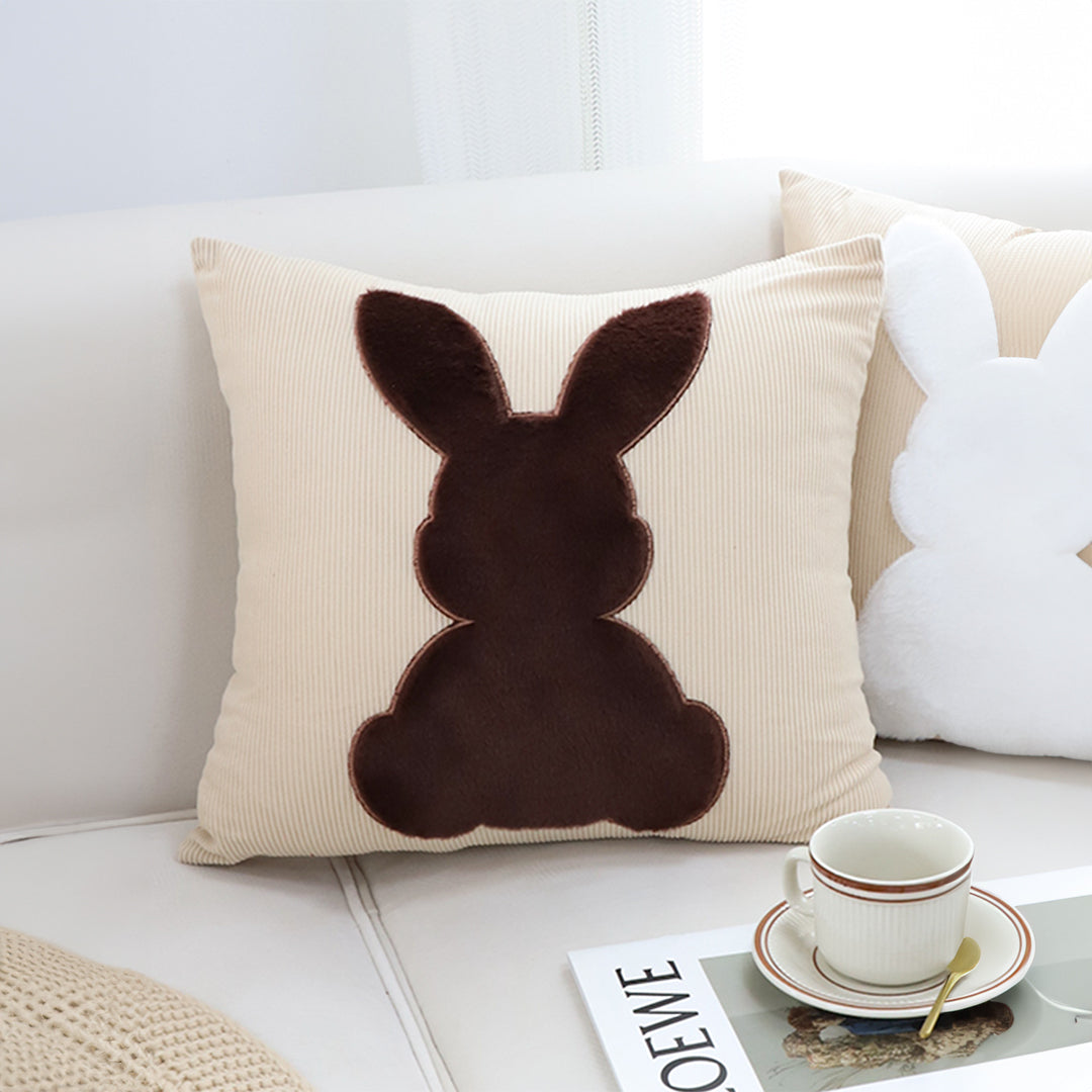 SOGA 45cm Throw Pillow Light Tan Square Cushion with Soft Coffee Bunny Design