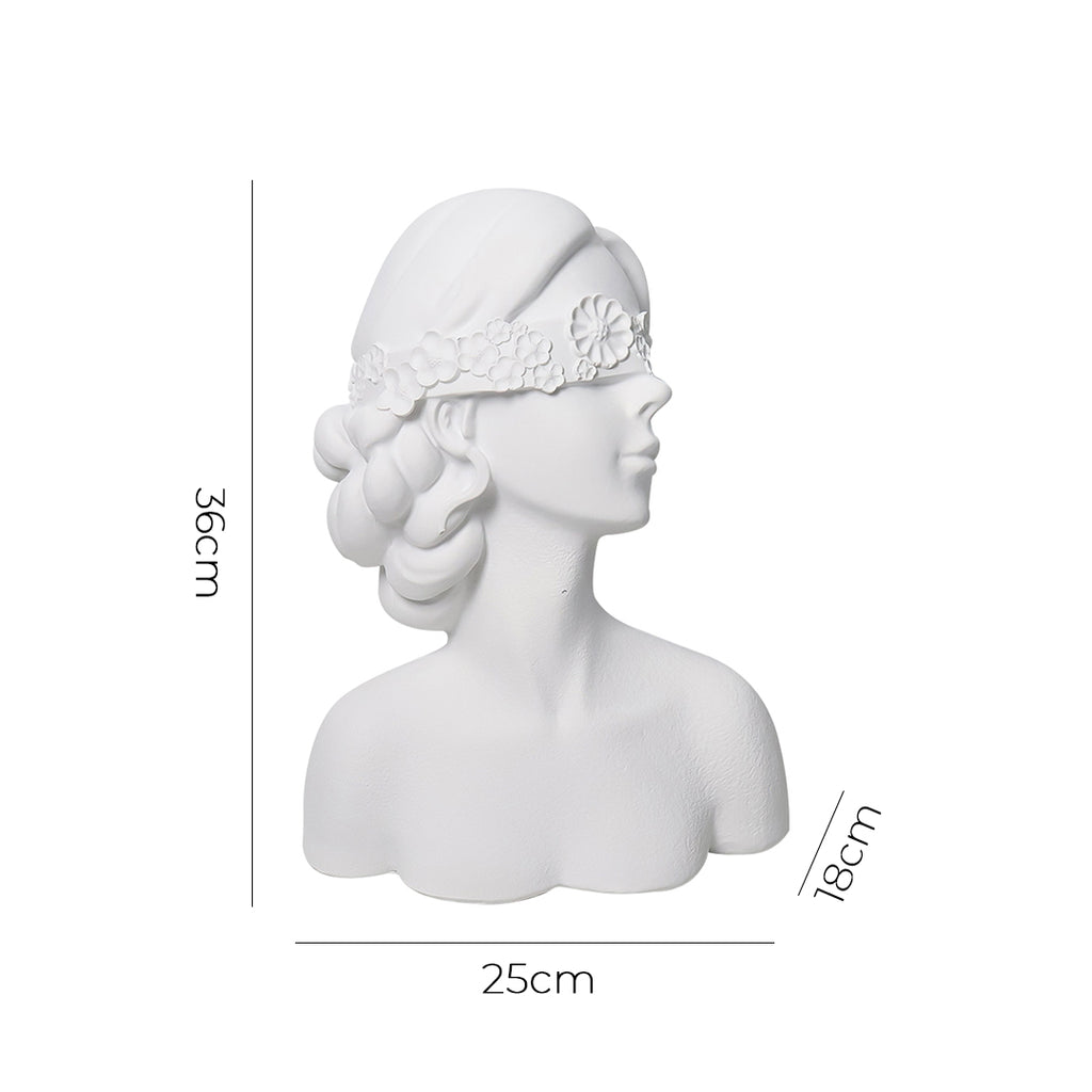 SOGA 36cm White Resin Sculpture Blindfold Lady Bust Design for Home Décor