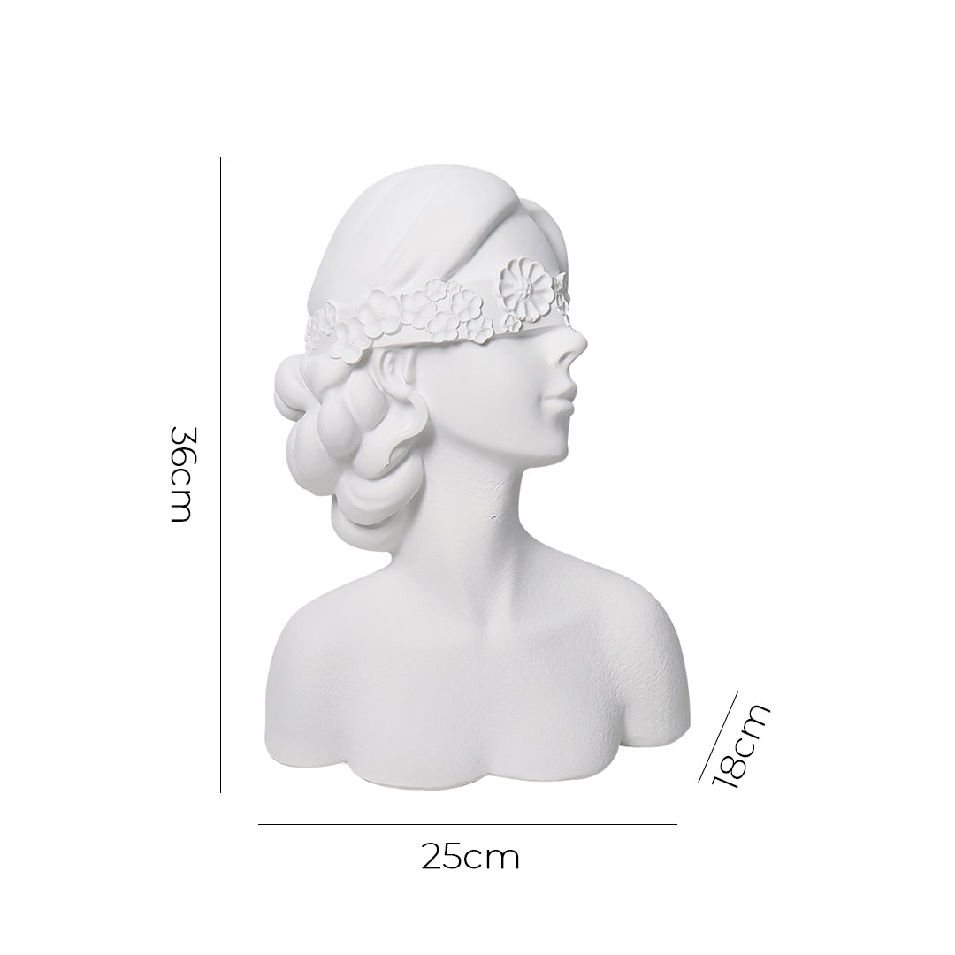 SOGA 36cm White Resin Sculpture Blindfold Lady Bust Design for Home Décor
