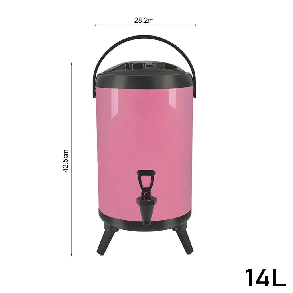 14L Stainless Steel Milk Tea Barrel with Faucet Pink