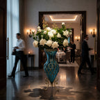 67cm Blue Glass Floor Vase and 12pcs White Artificial Flower Set