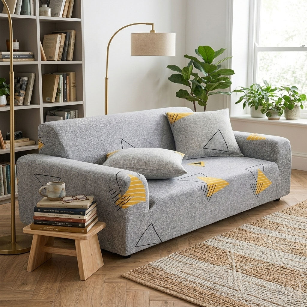 High Stretch 2-Seater Geometric Print Sofa Slipcover