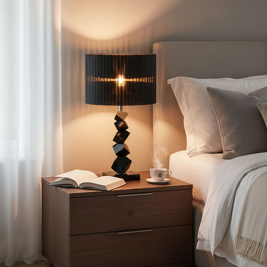 60cm Black Table Lamp with Dark Shade LED