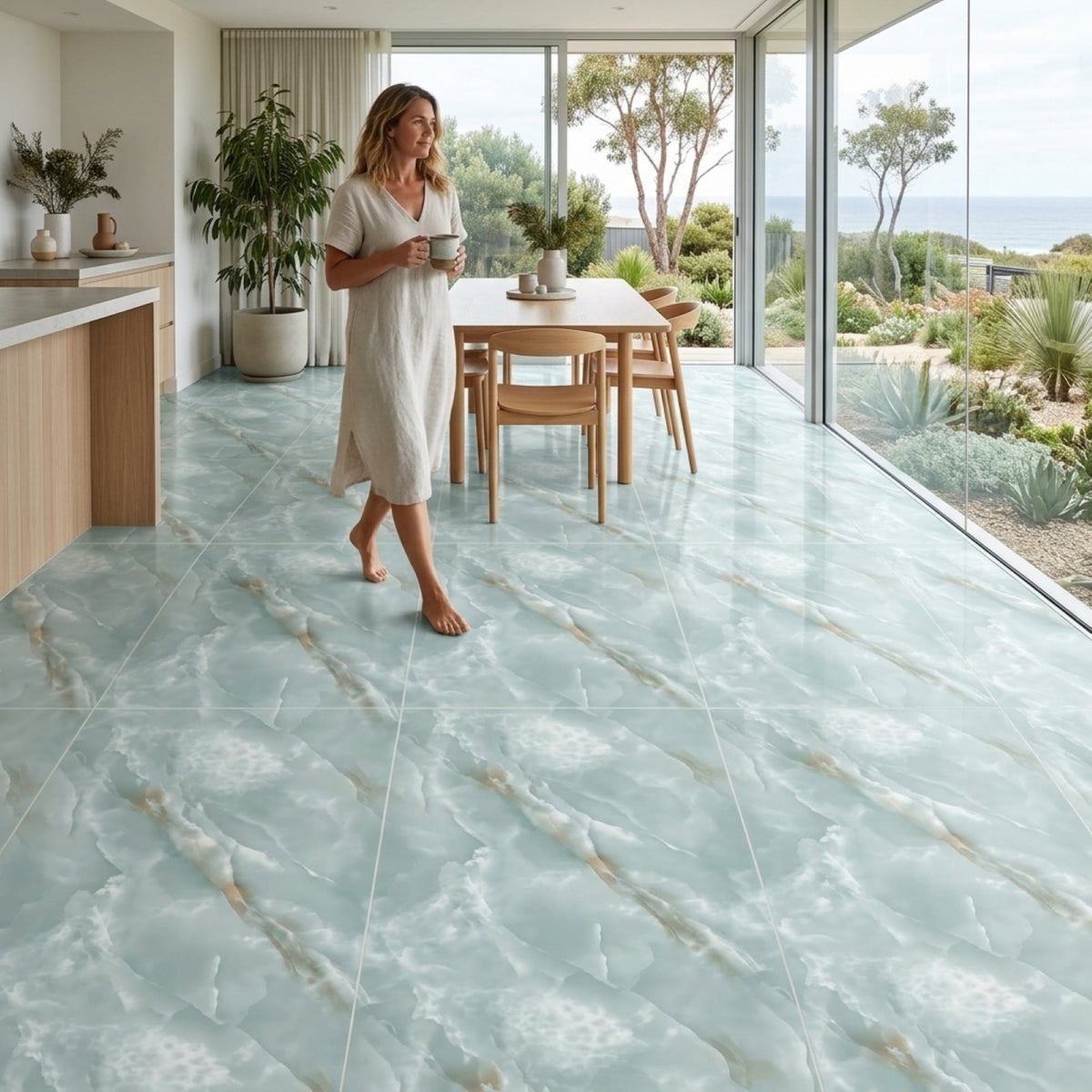 SOGA Peel & Stick Floor and Wall Tiles 30 x 60cm 10 Pack Jade Faux Marble