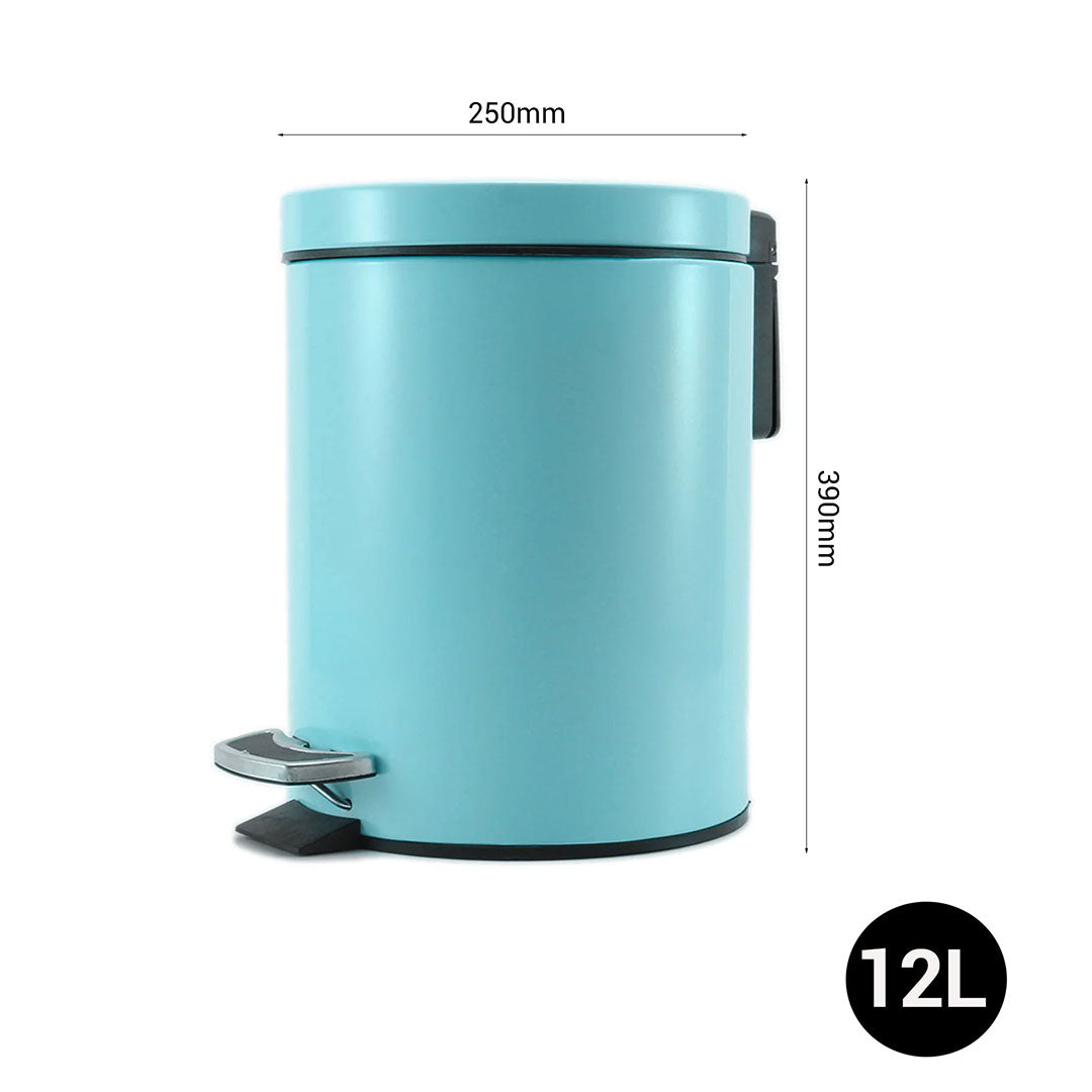 Foot Pedal Stainless Steel Trash Bin Round 12L Blue