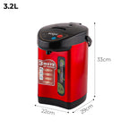 SOGA 2X 3.2L Red Stainless Steel Electric Thermal Pot Dispenser with 3 Dispensing Modes