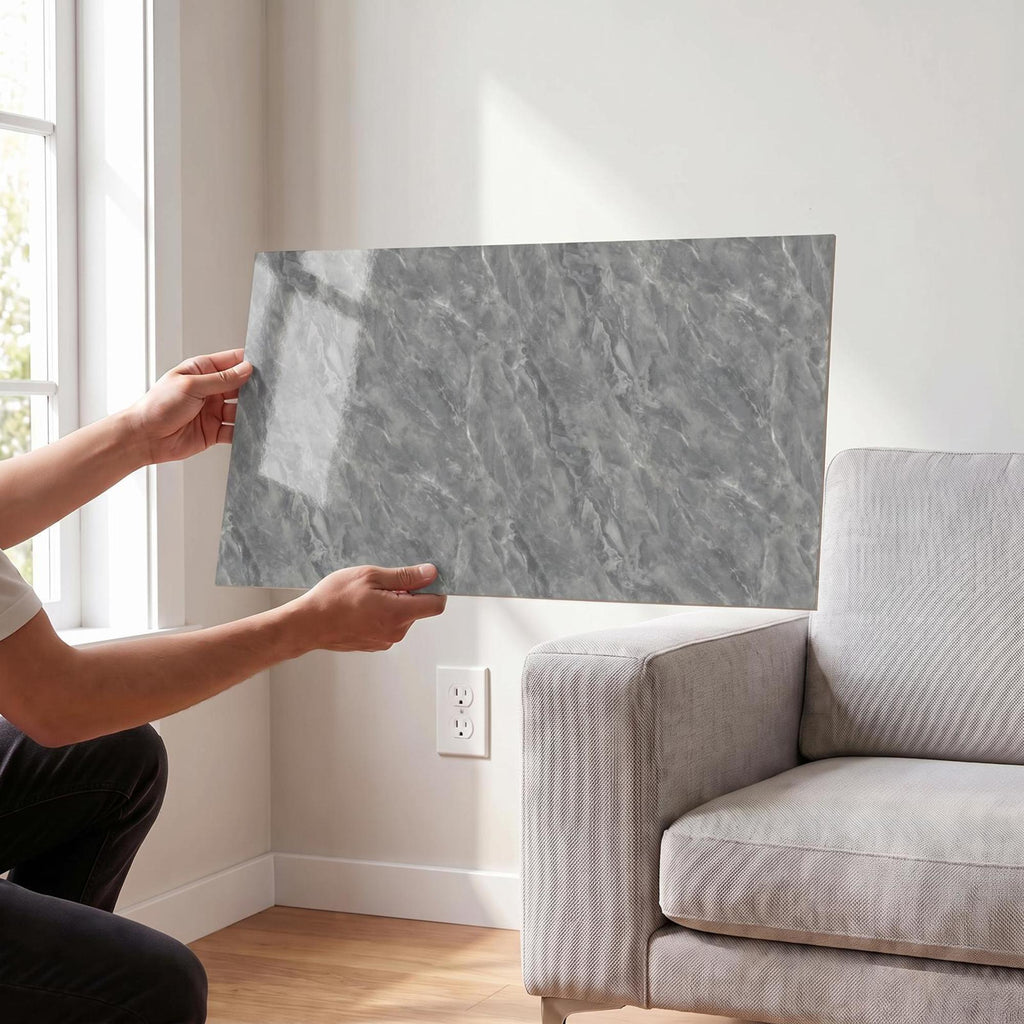 SOGA Peel & Stick Floor and Wall Tiles 30 x 60cm 10 Pack Grey Faux Marble