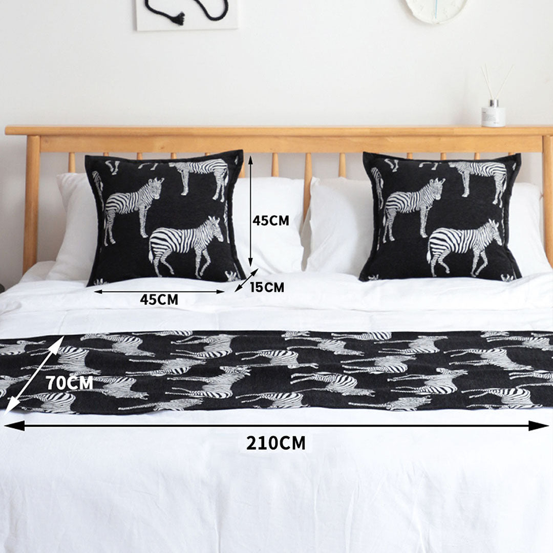 1.5m Bed Light Luxury Black Zebra Vintage Bed Scarf Runner Bedding Tail Pad Flag For Home Hotel Set of 3