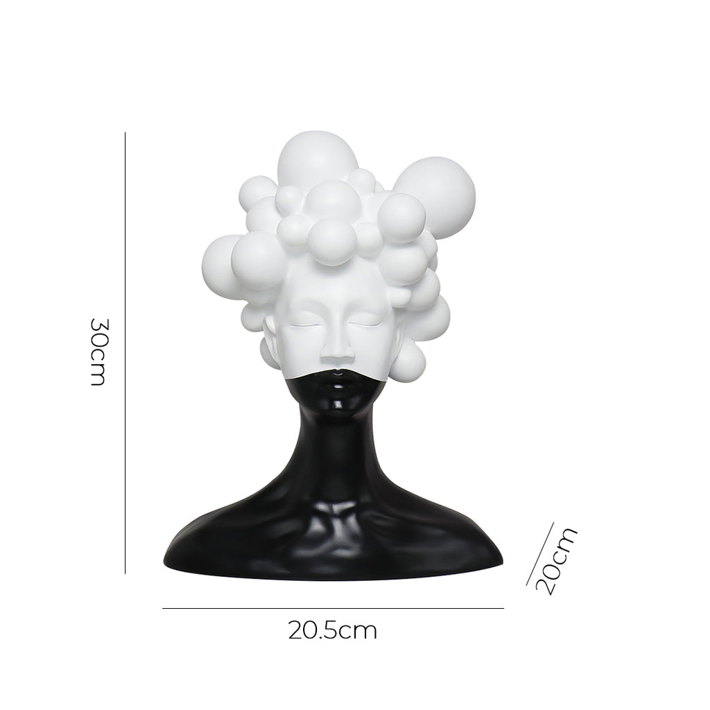 SOGA 30cm Black & White Bubble Head Resin Sculpture Modern Art Decor for Home Décor