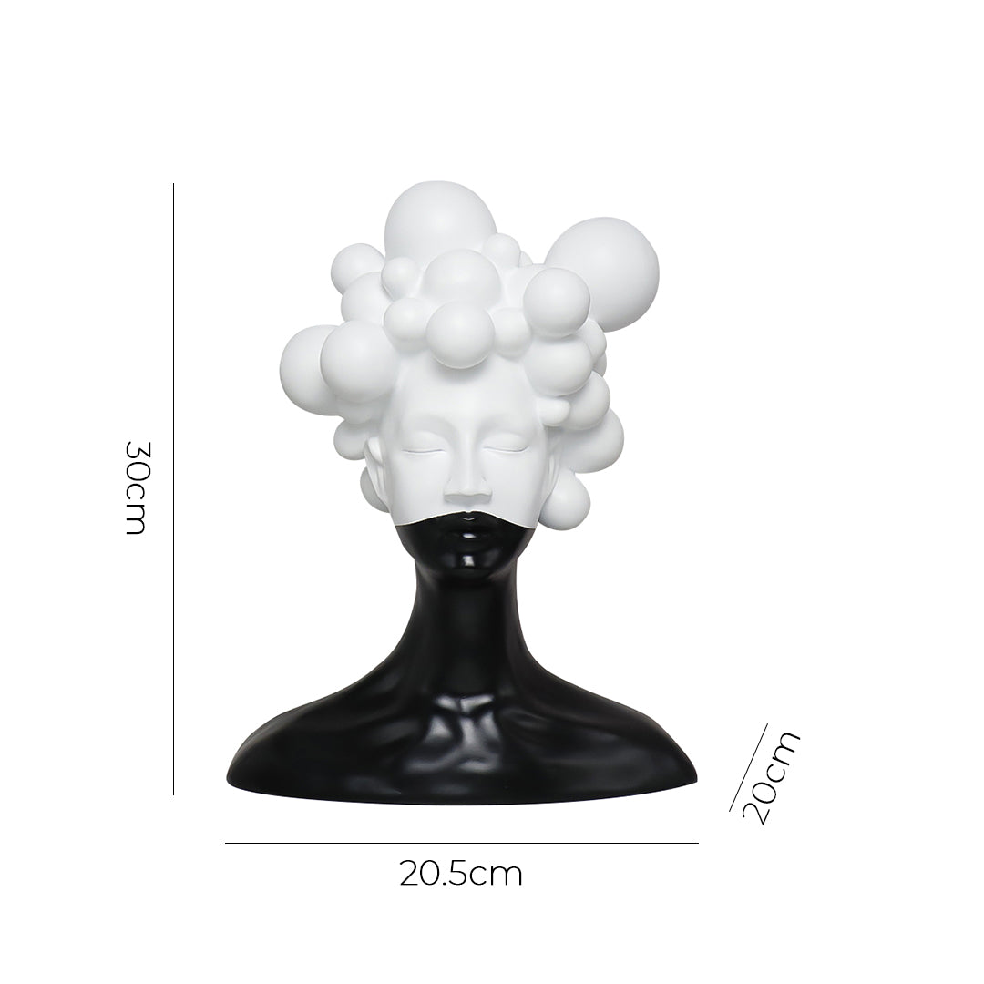 SOGA 30cm Black & White Bubble Head Resin Sculpture Modern Art Decor for Home Décor