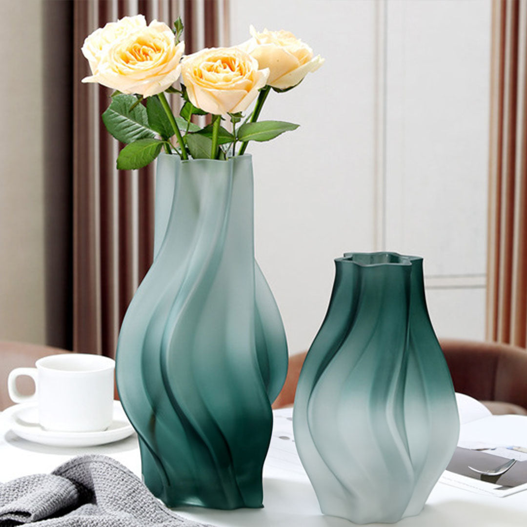 32cm Glass Vase Blue with Beautiful glass Bubble Texture Art Vases