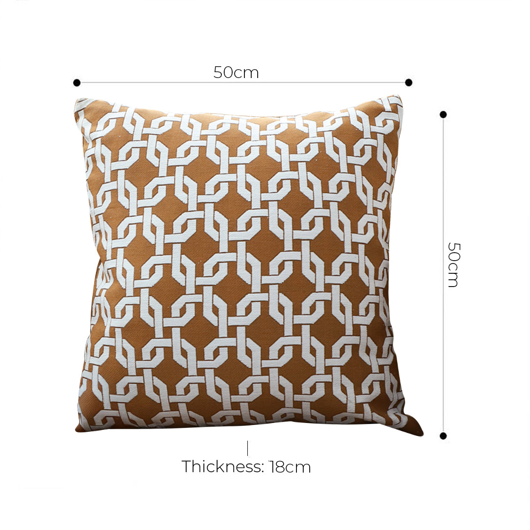 50cm Brown Checkered Chain Jacquard Square Pillow Decorative Cushion