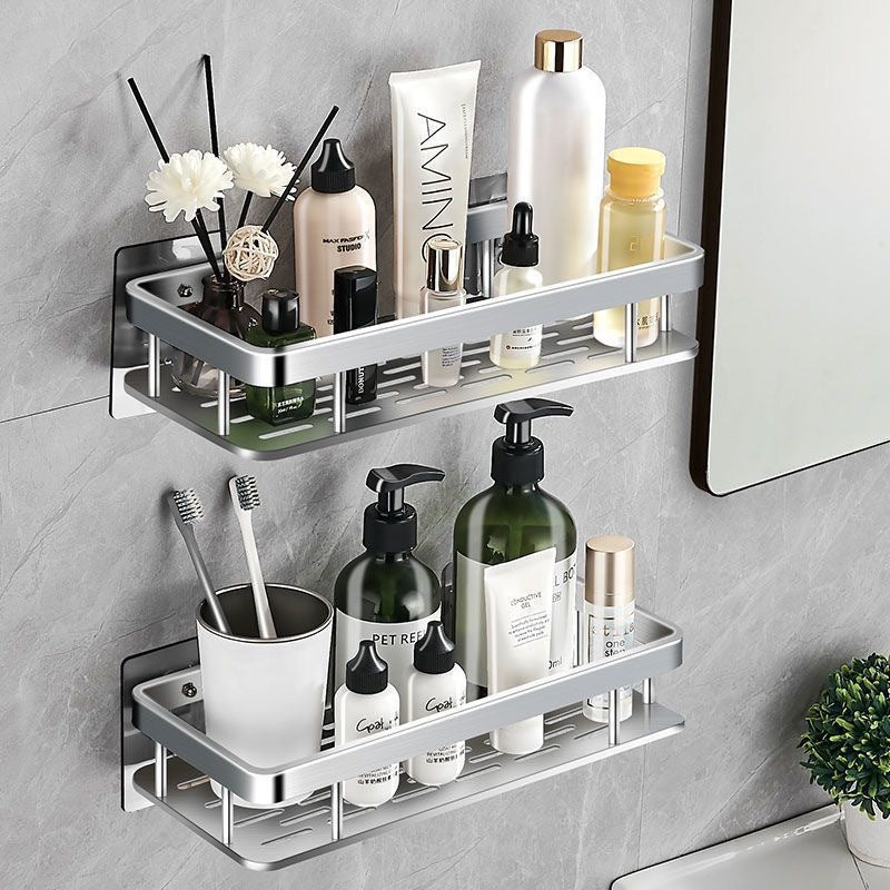 Silver Wall-Mounted Rectangular Bathroom Rack