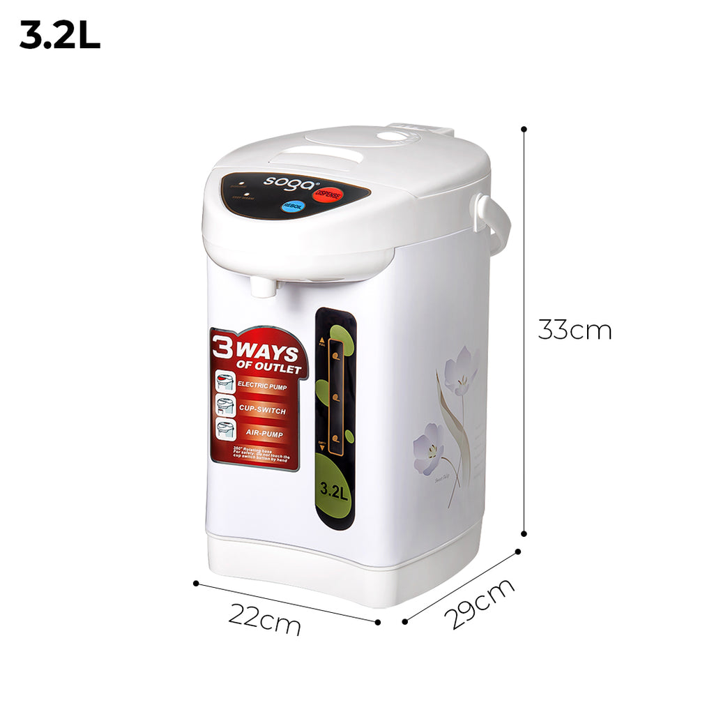 SOGA 2X 3.2L White Plastic Exterior Electric Thermal Pot Dispenser with 3 Dispensing Modes