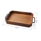 SOGA 28cm Brown Rectangle Wooden Serving Tray Metal Handles Kitchen