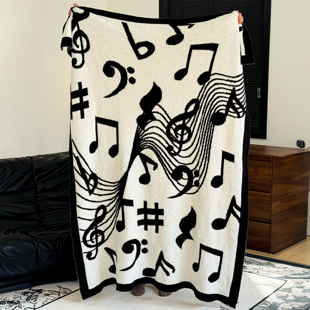 130x160cm Throw Blanket Black and White Musical Note