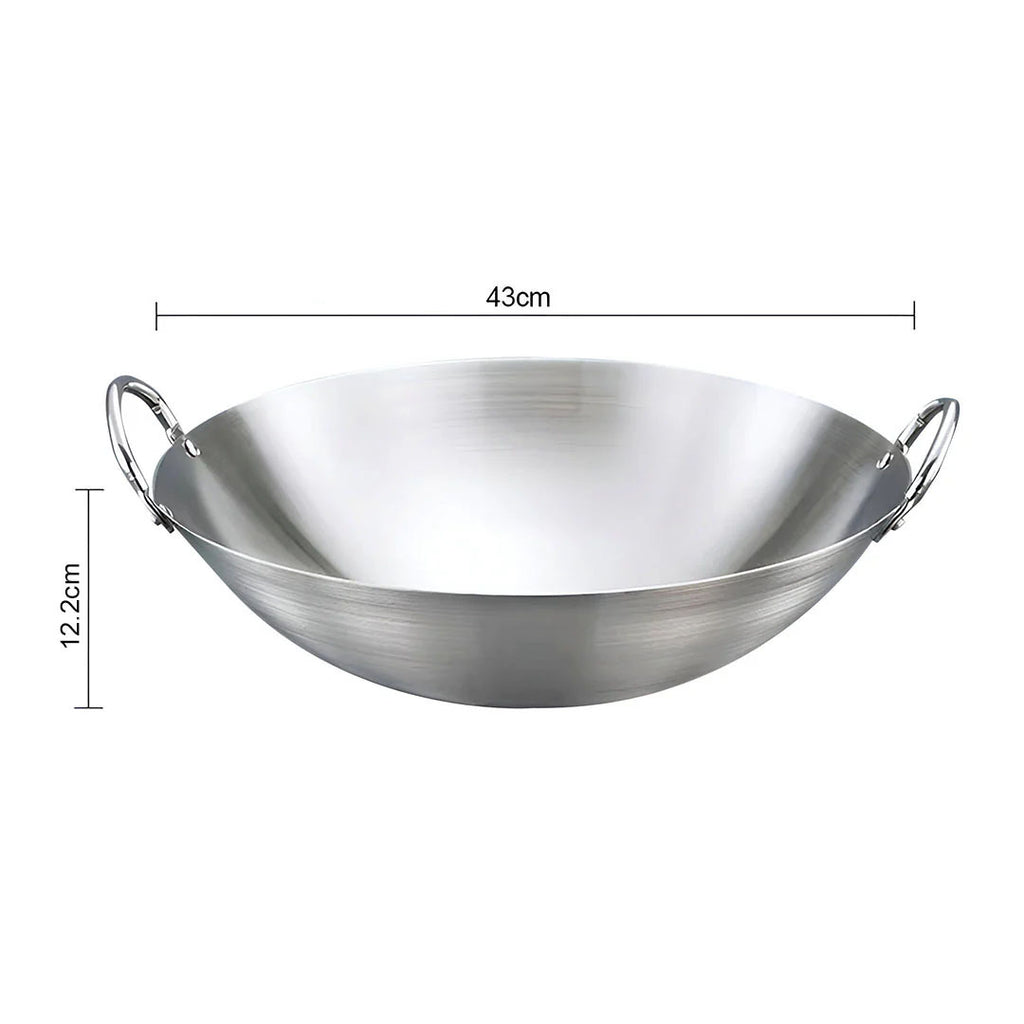 43cm Stainless Steel Kitchen Cooking Wok with 2 Sturdy Handles