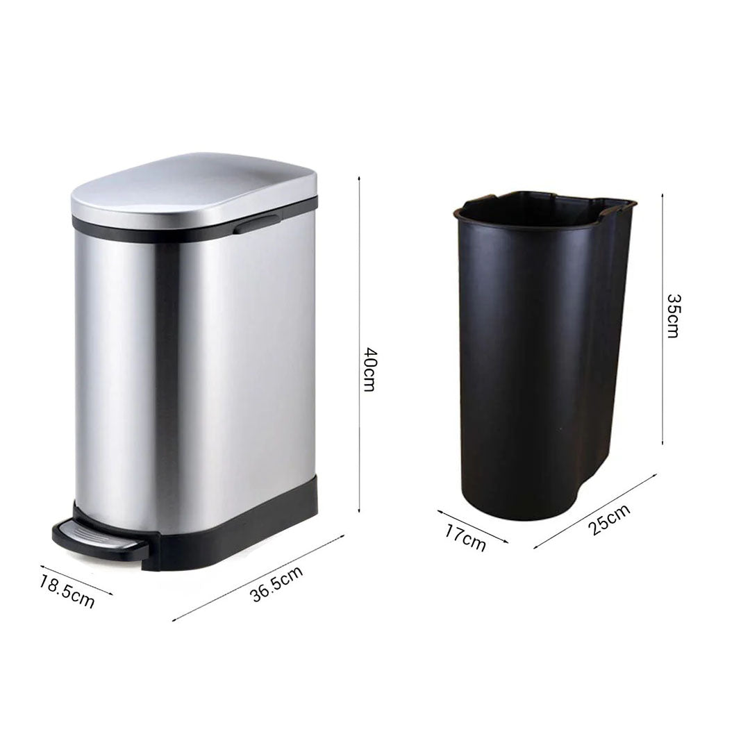 Foot Pedal Stainless Steel Trash Bin 10L