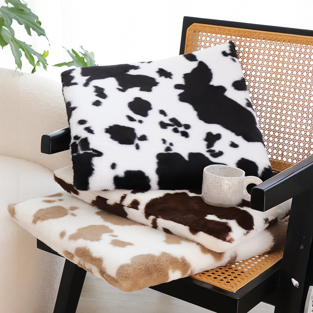 SOGA Black Cow Print Square Cushion Soft Leaning Plush Backrest Throw Seat Pillow