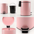 Foot Pedal Stainless Steel Trash Bin Round 7L Pink