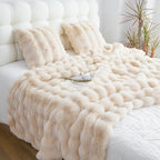 SOGA 160X200cm  Throw Blanket  Light Camel Color Double Layer Rabbit Fur Cozy Comfort with Stylish Decor