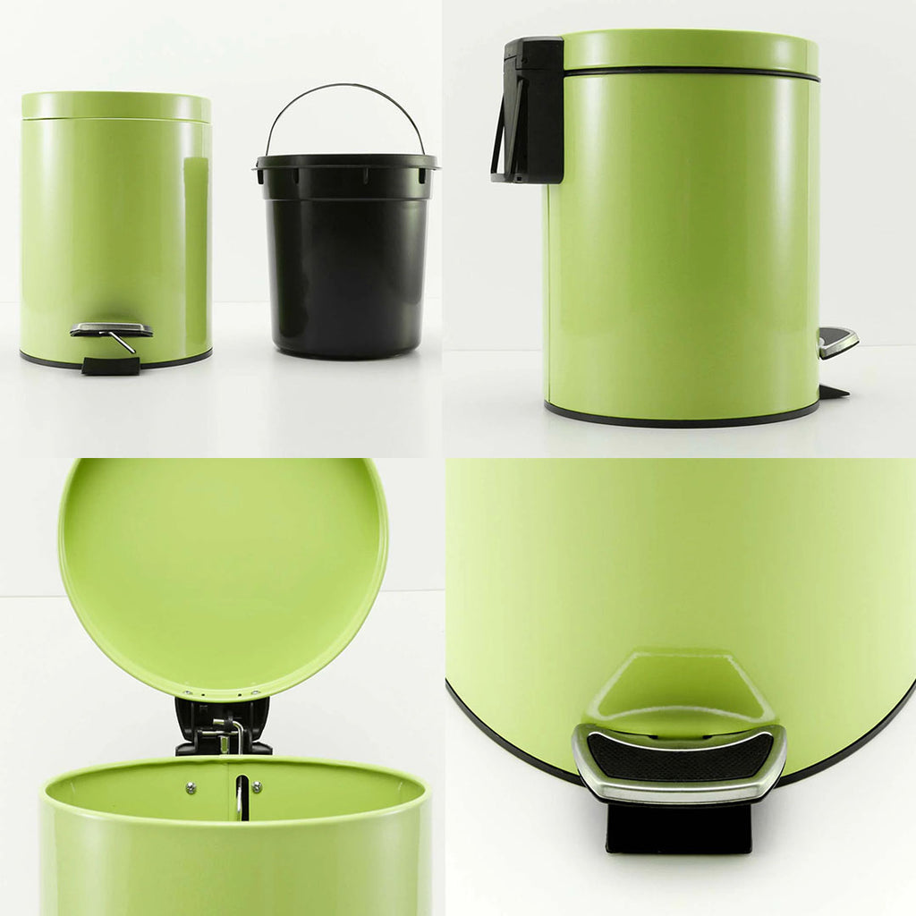 Foot Pedal Stainless Steel Trash Bin Round 7L Green