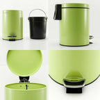 Foot Pedal Stainless Steel Trash Bin Round 7L Green