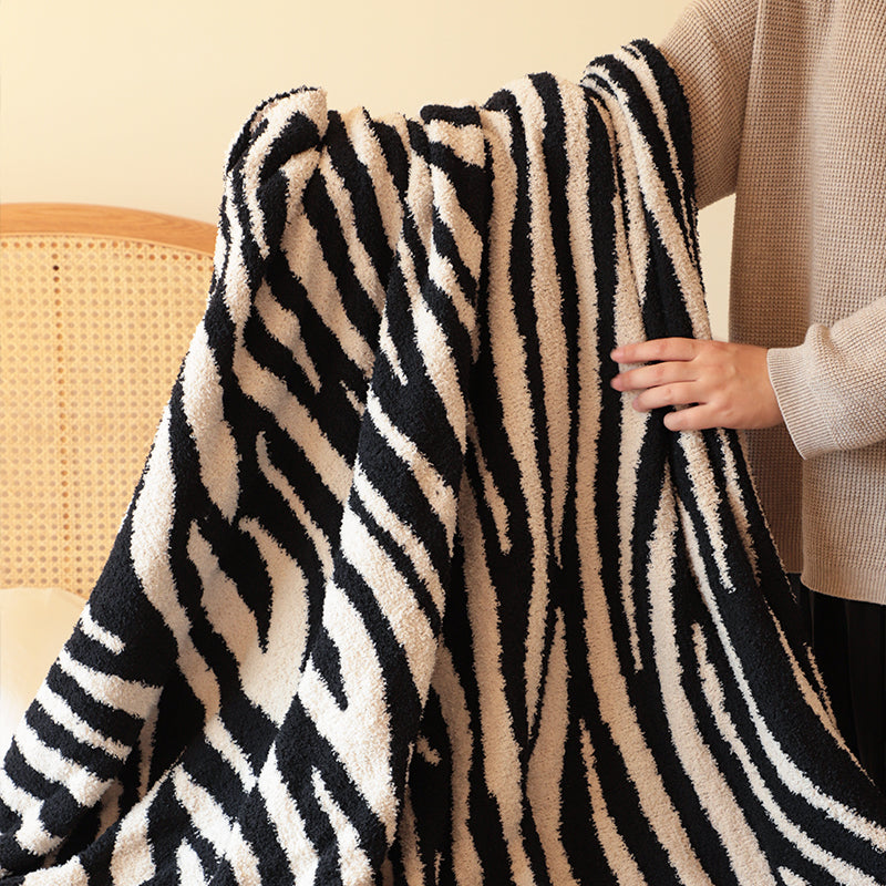 130x170cm Throw Blanket Black and White Soft Zebra Print