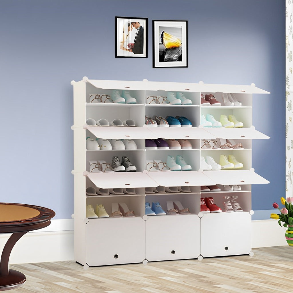 7 Tier 3 Column White Shoe Rack Organizer