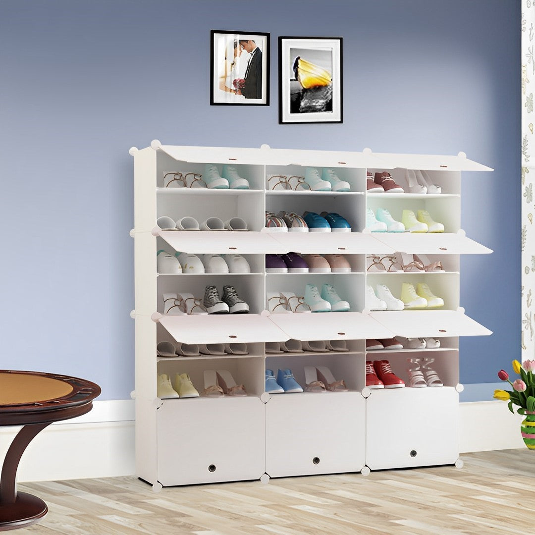 7 Tier 3 Column White Shoe Rack Organizer