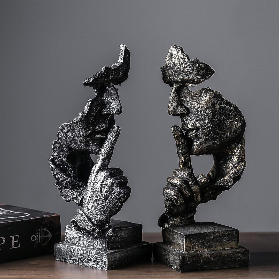 SOGA 31cm Black Resin Sculpture Silent Shush Face Design Modern Art