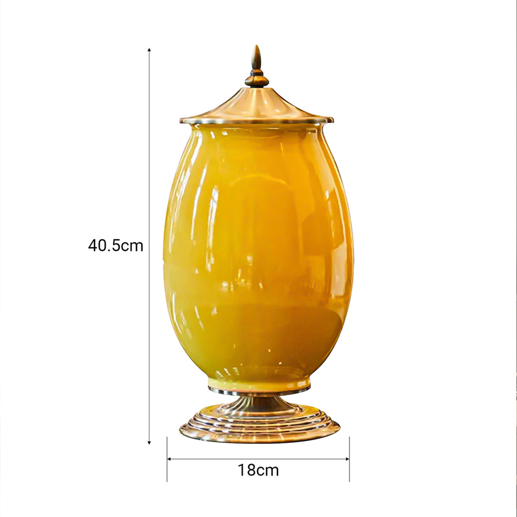 40cm Ceramic Vase with Gold Metal Base Yellow