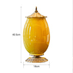 40cm Ceramic Vase with Gold Metal Base Yellow