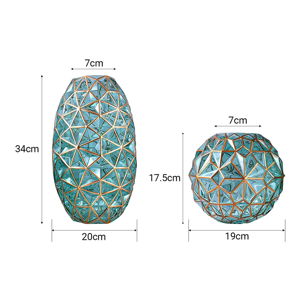 Green Diamond Cut Glass Flower Vase with Gold Accent