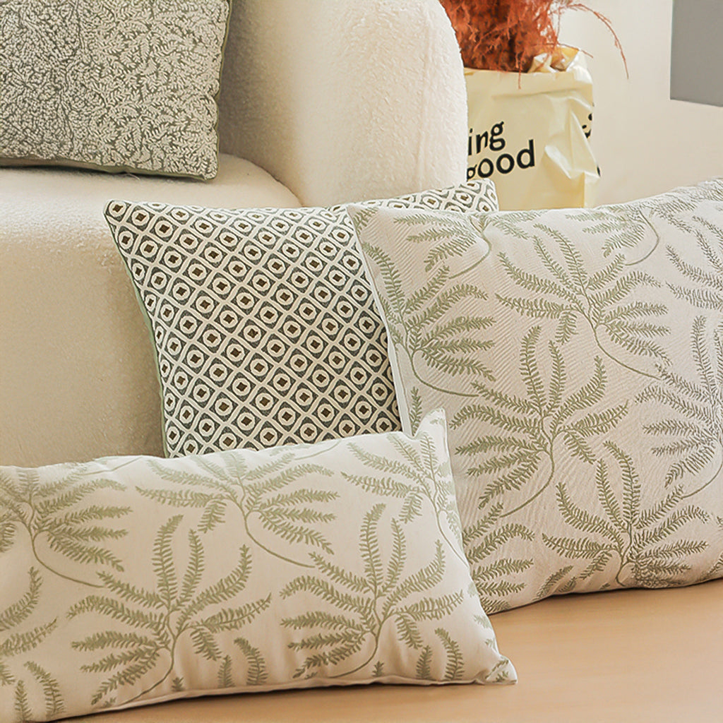 SOGA 2X 35cm Botanical Green Fern Leaf Embroidered Throw Pillow