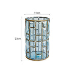Blue European Glass Flower Vase with Gold Metal Pattern