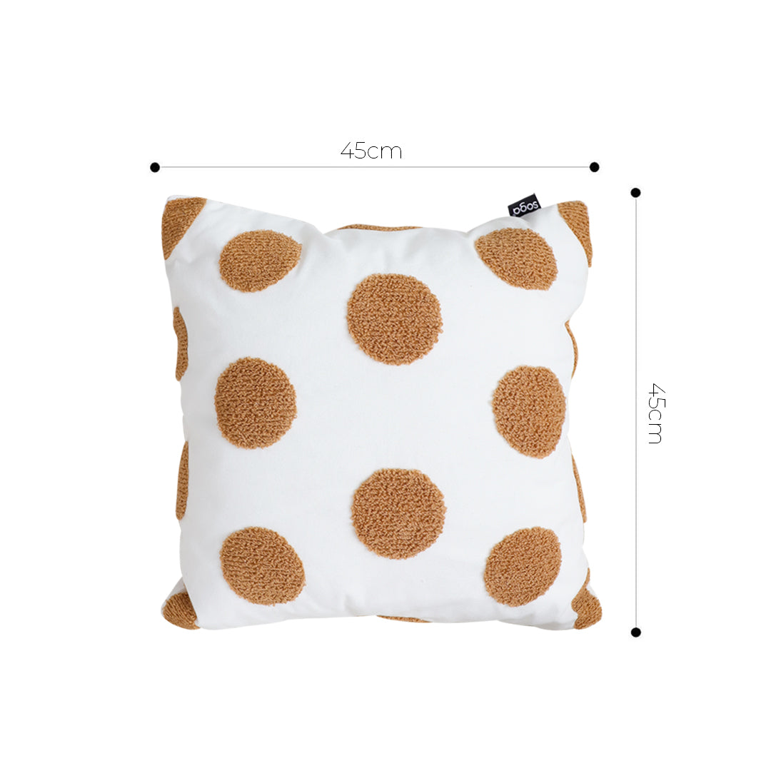 SOGA Tufted Cushion 45cm White Brown Polka Dot Circle Pattern Decorative Throw Pillow