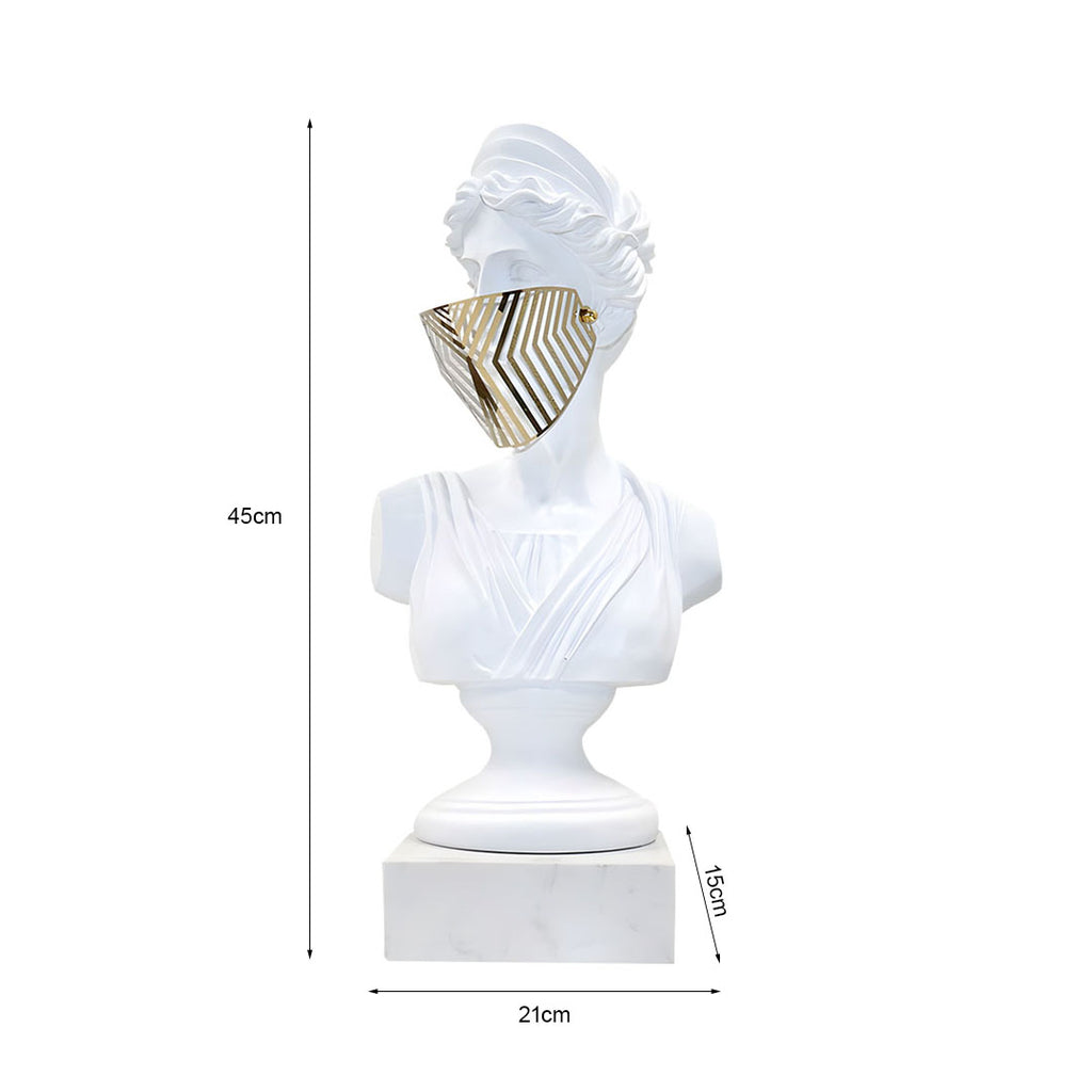 SOGA 45cm White Classical Bust Sculpture Resin with Gold Striped Mask for Modern Home Décor