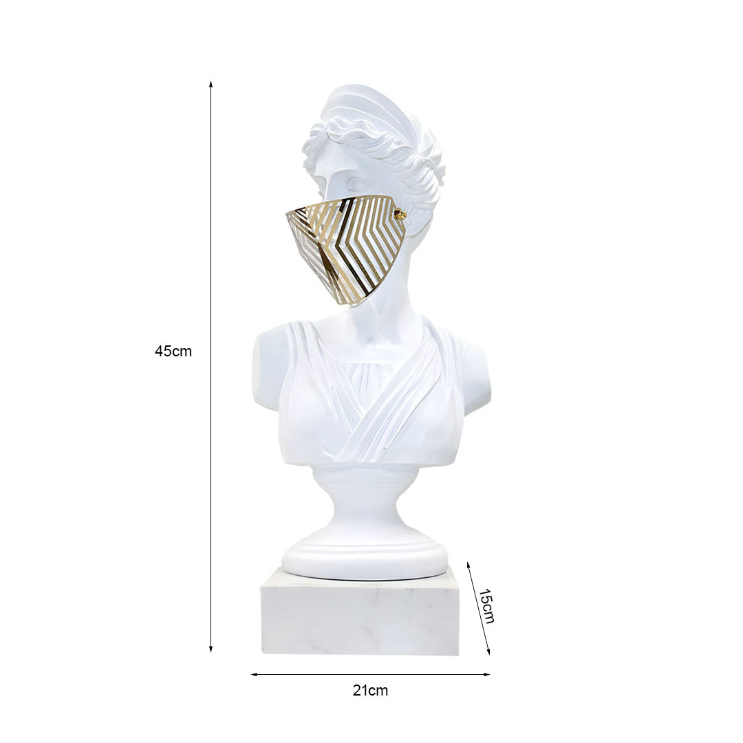 SOGA 45cm White Classical Bust Sculpture Resin with Gold Striped Mask for Modern Home Décor