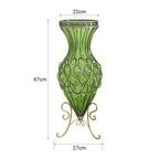 67cm Green Glass Floor Vase with Metal Stand