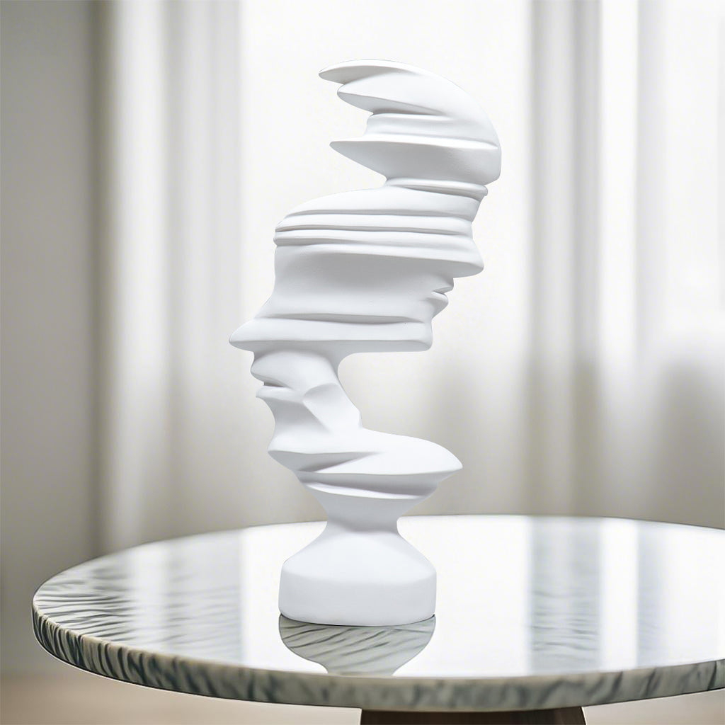SOGA 44cm White Dual-Face Resin Sculpture Modern Abstract Art Accent for Home Décor