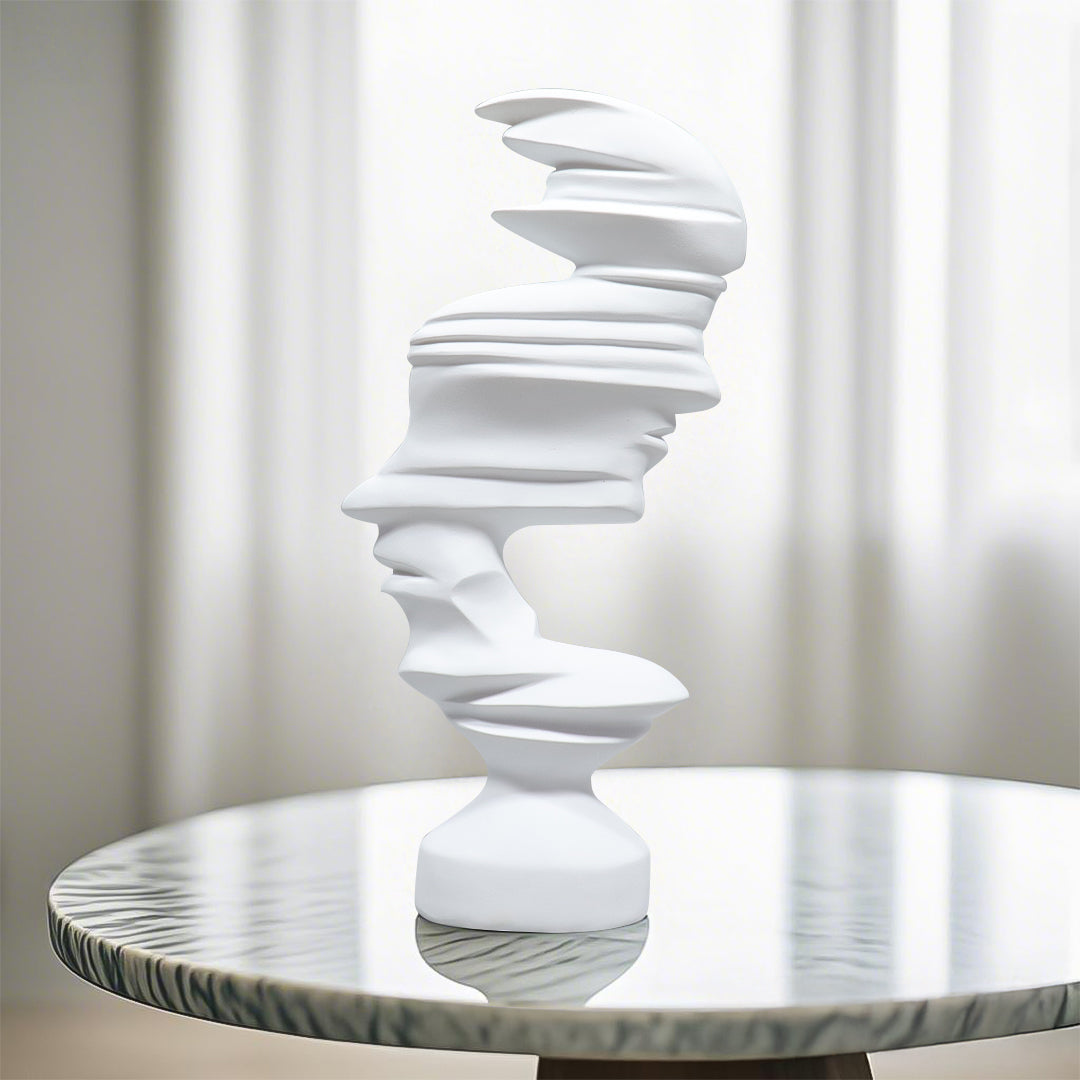 SOGA 44cm White Dual-Face Resin Sculpture Modern Abstract Art Accent for Home Décor