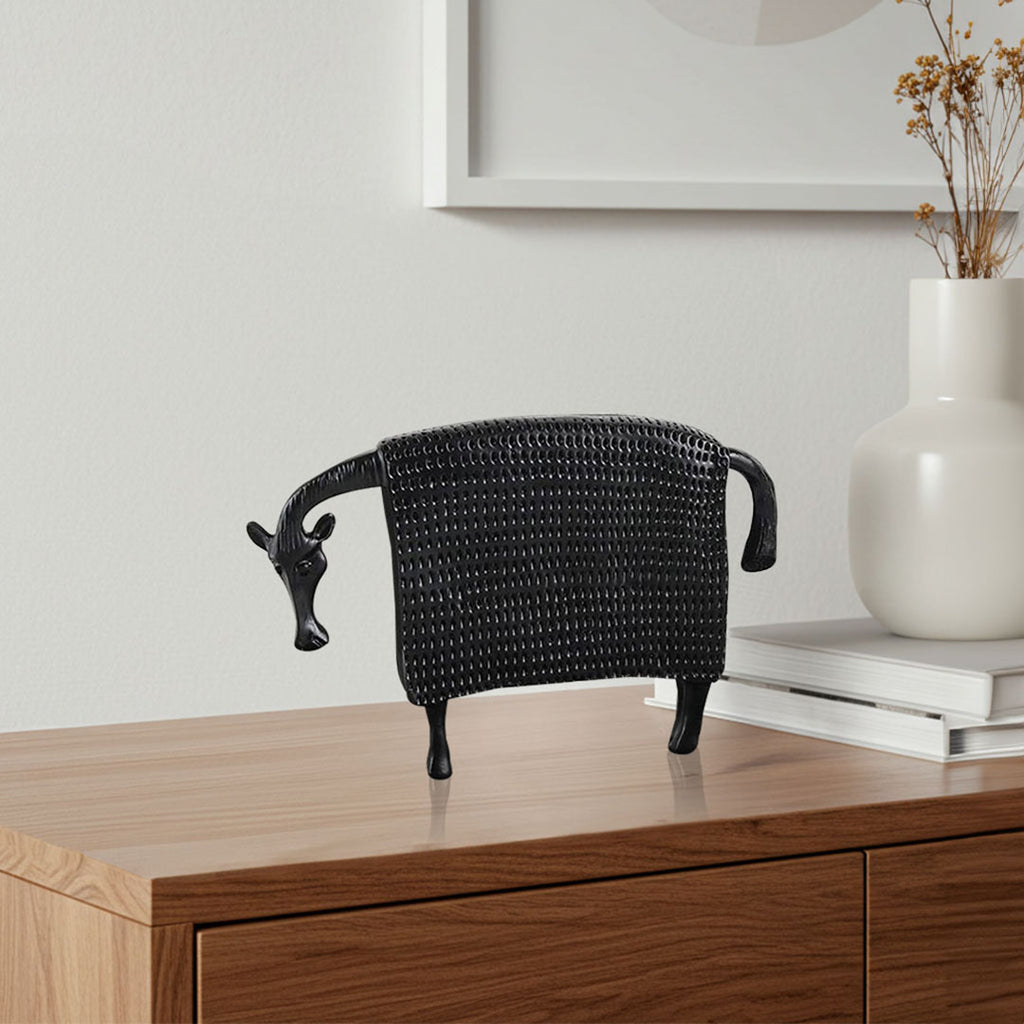 SOGA 24cm Black Cow Sculpture with Dotted Pattern in Resin for Modern Home Décor