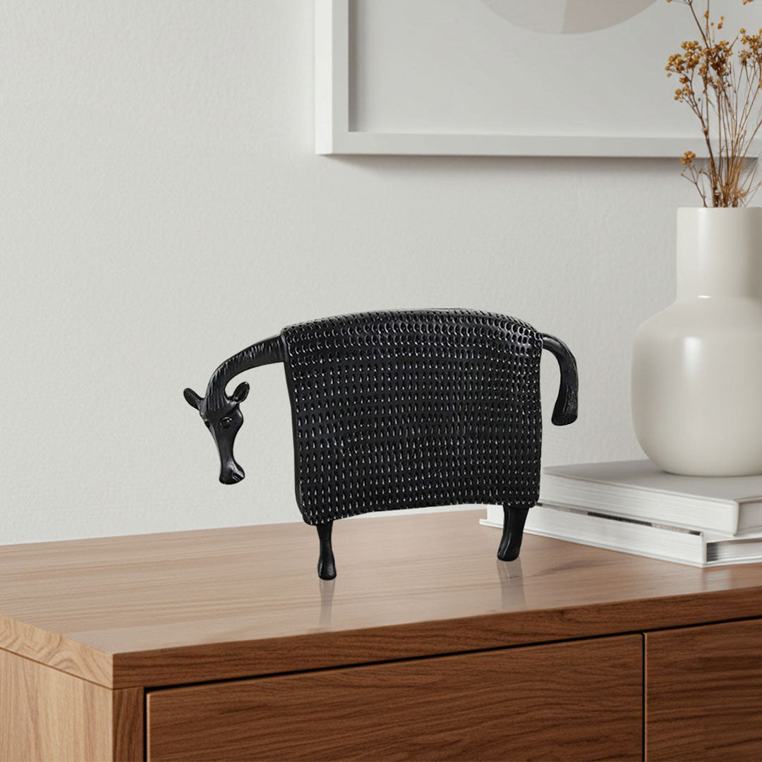 SOGA 24cm Black Cow Sculpture with Dotted Pattern in Resin for Modern Home Décor