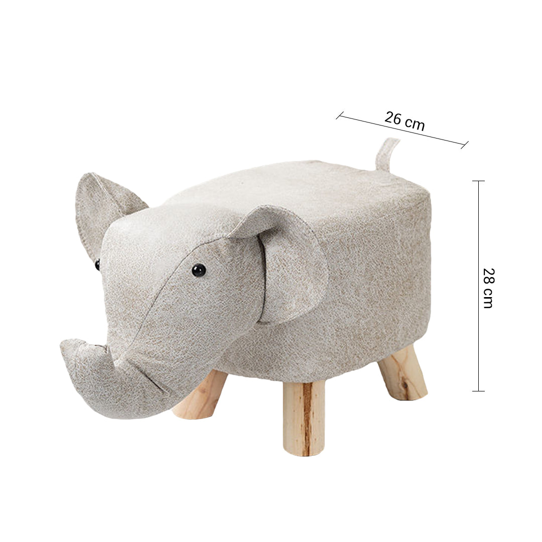 Beige Gray Kids Ottoman Stool Elephant Character Bench Seat