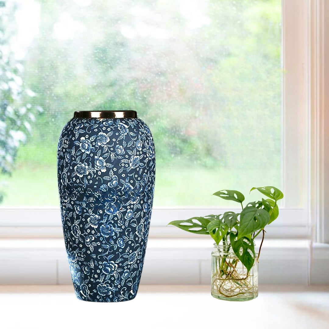 35x17cm Blue with White Mini Floral Large Ceramic Flower Vase