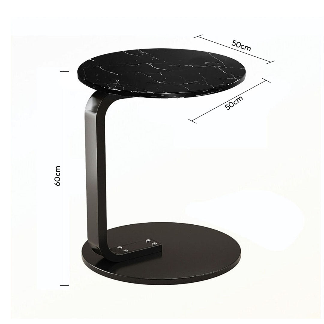 50cm Black Marble Mini Side Table Movable Lightweight w/ Black Frame