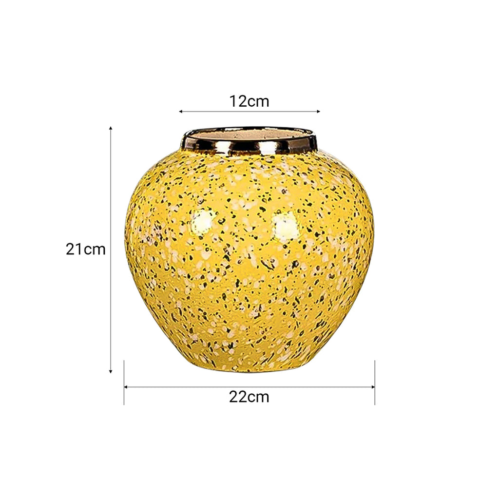 SOGA 21x22cm Yellow with White Mini Floral Small Ceramic Flower Vase Elegant Living Room Home Decor