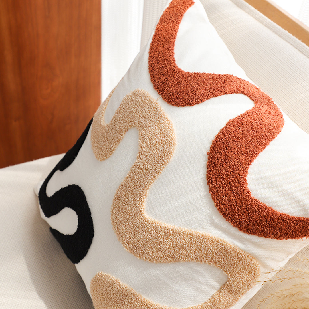 SOGA 45cm Cream Black Geometric Squiggly Pattern Throw Pillow